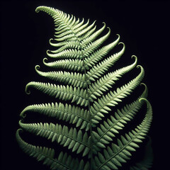Fern isolated on black background. Flowers and plants in spring. AI generated