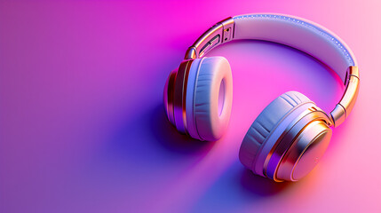 pink headphones isolated on pink background. copy space. generative ai 