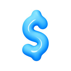 Symbols Dollar. Sign blue color. Realistic 3d design in cartoon balloon style. Isolated on white background. vector illustration