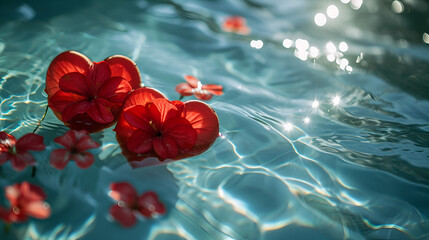 rose petals in water. generative ai 