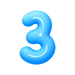 Number 3. Three Number sign blue color. Realistic 3d design in cartoon balloon style. Isolated on white background. vector illustration