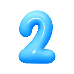 Number 2. Two Number sign blue color. Realistic 3d design in cartoon balloon style. Isolated on white background. vector illustration
