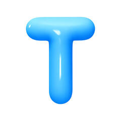 letter T. letter sign blue color. Realistic 3d design in cartoon balloon style. Isolated on white background. vector illustration