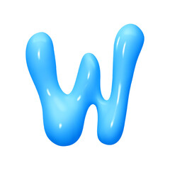 letter W. letter sign blue color. Realistic 3d design in cartoon liquid paint style. Isolated on white background. vector illustration