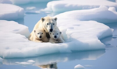 Obraz premium family of polar bears on an ice floe