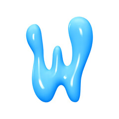 letter W. letter sign blue color. Realistic 3d design in cartoon liquid paint style. Isolated on white background. vector illustration
