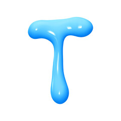 letter T. letter sign blue color. Realistic 3d design in cartoon liquid paint style. Isolated on white background. vector illustration