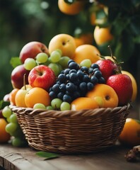Naklejka na ściany i meble fresh organic fruit in a small basket 