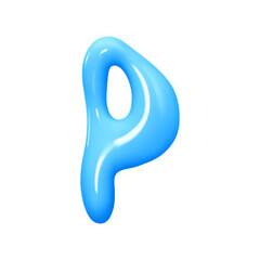 letter P. letter sign blue color. Realistic 3d design in cartoon liquid paint style. Isolated on white background. vector illustration