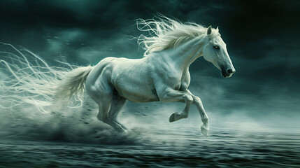 Obraz na płótnie Canvas white horse running. generative ai