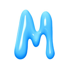 letter M. letter sign blue color. Realistic 3d design in cartoon liquid paint style. Isolated on white background. vector illustration