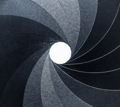 Close up of camera shutter isolated on white background