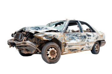 Damaged Car, transparent background, isolated image, generative AI