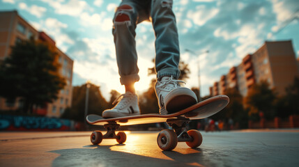 teenager on skatingboard, street photo,ai