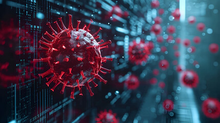 Virus in the dark background virus cell concept.  generative ai  - obrazy, fototapety, plakaty