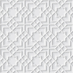 Geometric pattern in light gray color, Soft emboss texture background, Engraved seamless wallpaper, 3d illustration - obrazy, fototapety, plakaty