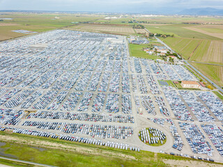 Aerial view of the customs car park - 722042238