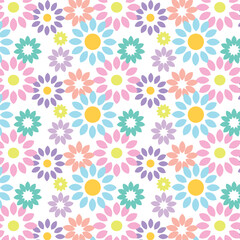 Vector floral pattern in gentle pastel colors on a white background. Multicolored decorative flowers for the design of children's textiles, wallpaper, wrapping paper. - obrazy, fototapety, plakaty