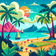 tropical island with palm trees