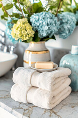 Obraz na płótnie Canvas White Spa Bathroom Interior with Luxurious Bath, Clean Towels, and Elegant Home Decor for Relaxation