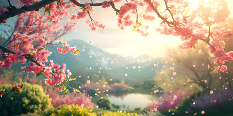 Spring morning with beautiful tree blossom. Inspiration and relaxation motif for a good mood.