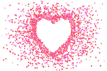 The pink hearts scattered around the empty area were a white heart in the middle. Designed for Valentine's Day. A heart that expresses love. Space for entering text. Vector illustration