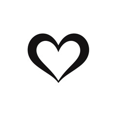 single heart symbol black silhouette, flat design, white background, black outline heart сreated with Generative Ai