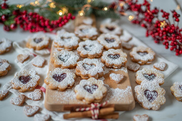 Homemade biscuits cookies with strawberry jam