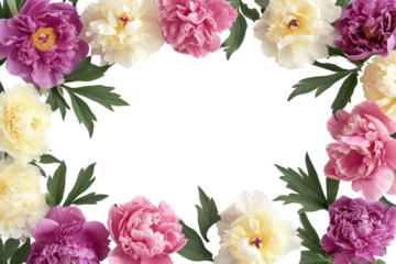 pink purple yellow and white peonies on a transparent background