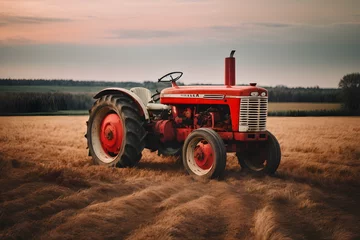 Foto auf Acrylglas Concept photo shoot of red and white old tractor in field © W2GO