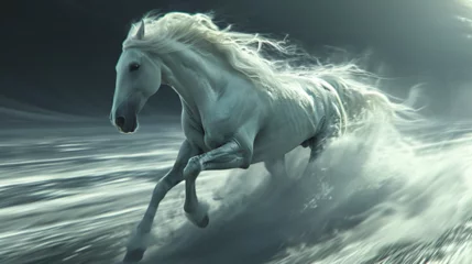 Foto op Plexiglas white horse running. generative ai  © Saleem