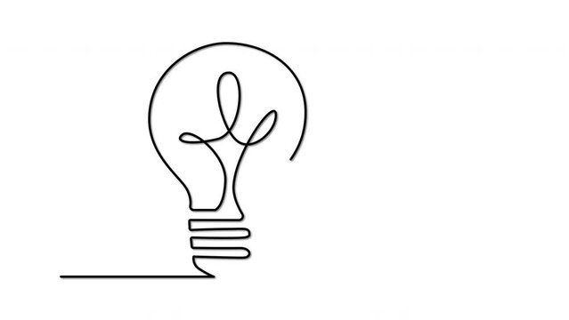 Light bulb, idea concept. Continuous line self drawing animation.