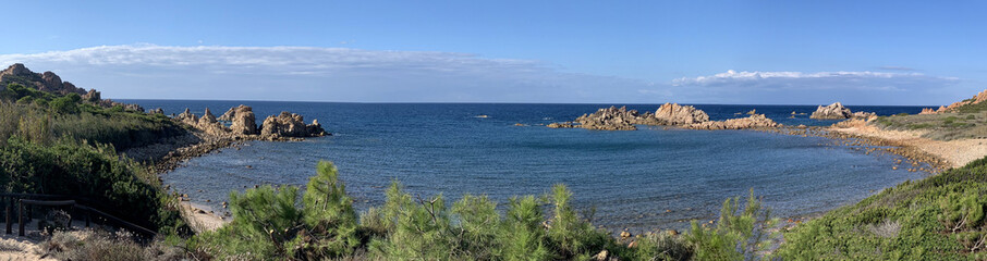 Panoramic view of Cala Rossa, a beautiful beach in Sardinia, Italy. - 722047426