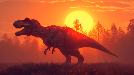 dinosaur in the sunset. generative ai 