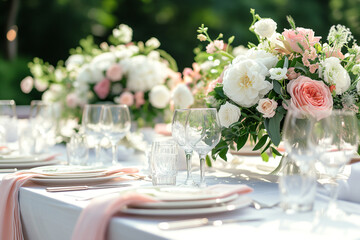 Obraz na płótnie Canvas Wedding table setting with flowers and cutlery. 