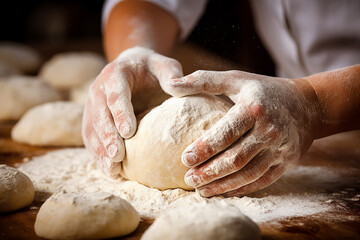 Fototapeta premium Woman doing dough ,hands and dough close-up