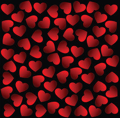 Red 3d heart seamless pattern. Isolated on dark background. Happy Valentine's Day. Festive design for print, posters and wrapping paper. Vector illustration