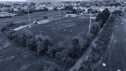 Aerial view of amateur football match in Tuscany