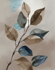 Watercolor beautiful biho leaves artworks