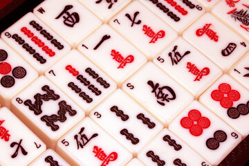 Mahjong Or mah-jongg Game Pieces and Dice Close Up