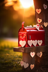 Mailbox and envelopes with hearts. Valentine's day background. Valentine card