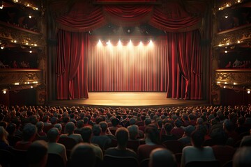 Elegant classic theater ready to start the show. Generative AI