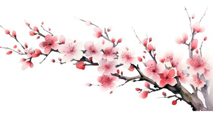 Elegant Cherry Blossoms on Twisted Branch: Watercolor Tranquility - Generative AI