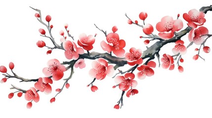 Elegant Cherry Blossoms on Twisted Branch: Watercolor Tranquility - Generative AI