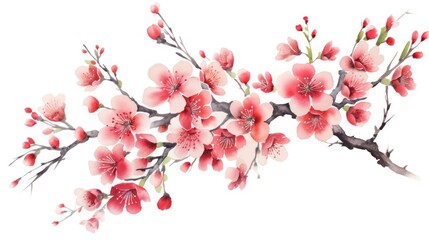 Elegant Cherry Blossoms on Twisted Branch: Watercolor Tranquility - Generative AI