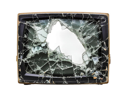 Smashed Television, transparent background, isolated image, generative AI