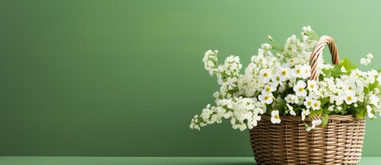 Lush White Blooms in Wicker Basket: A Harmonious Spring Display - Generative AI