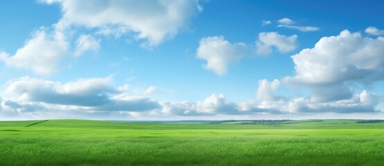 Fototapeta na wymiar Endless Green Fields: A Serene and Vibrant Landscape Under the Blue Sky - Generative AI