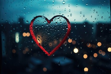 Love Reflected: A Heart Amidst Raindrops and City Lights' Glow - Generative AI