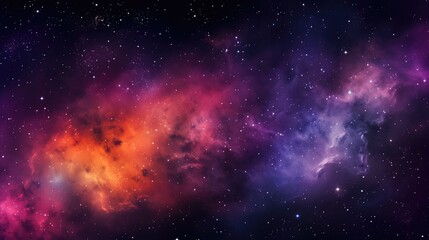 Fototapeta premium Vivid Cosmic Panorama: An Ethereal Journey Through Starry Space and Nebulae - Generative AI